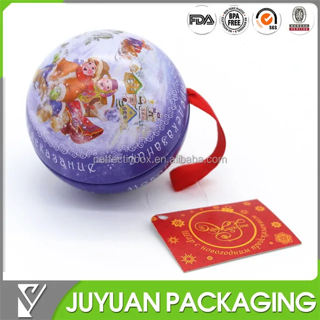 ball shaped decorative christmas metal gift tin box