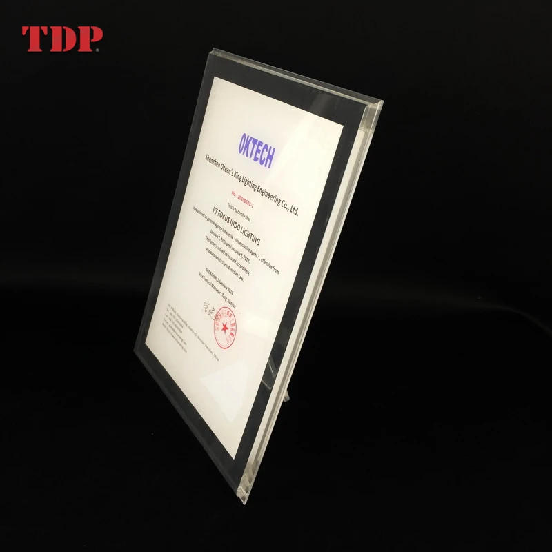 Custom Design Slanted Sign Holders Clear Acrylic Certificate Holder