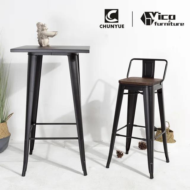 china wooden tops modern industrial metal 4 leg bar bistro chair stool
