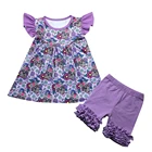 High quality summer children clothing frocked design pearls tops icing shorts set baby girl boutique clothing sets