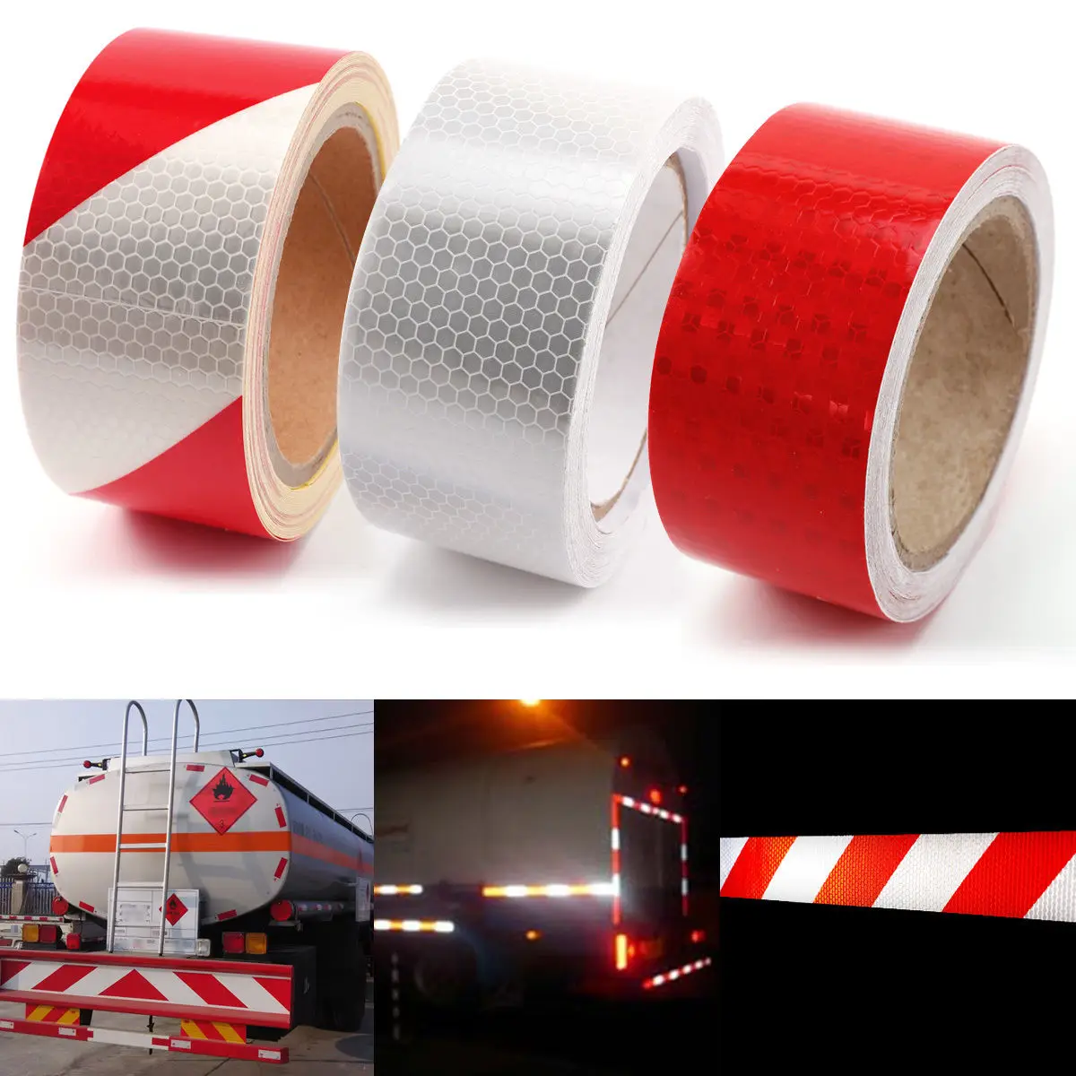 White Red Stripe Reflective Tape