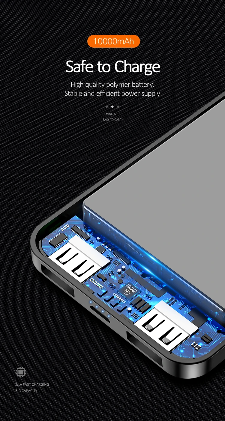 USAMS PB10 Dual USB Mini Fast Charging And Big Capacity Power Bank 10000mAh ABS+PC material - ANKUX.COM