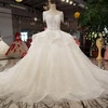 LS09646 Ivory wedding dress like white o-neck beaded tassel sleeves organza bridal wedding gown 2019 puffy princess bride dress