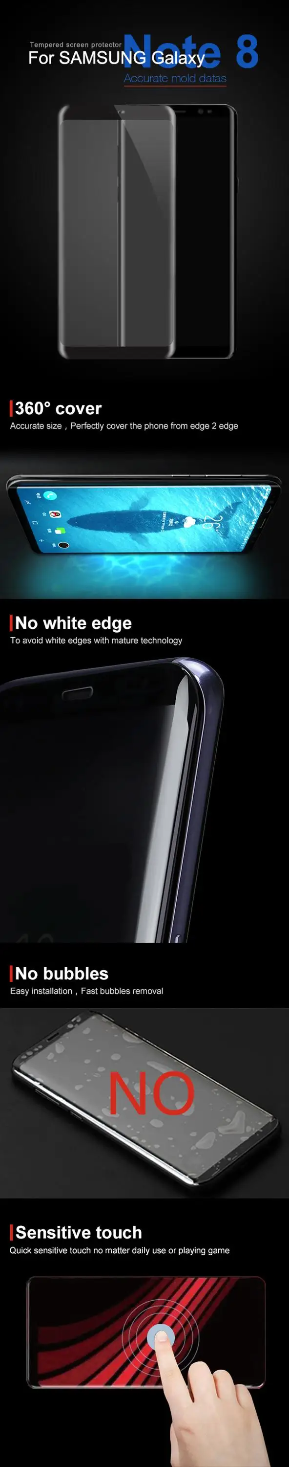 Full Glue 3D Note8 Tempered Glass Screen Protector / Full Glue Tempered Glass For Note 8