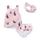 Mudkingdom newborn baby reversible clothing three pieces girl's cross-back rabbit and dots print set