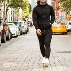 competitive price men's plain cotton hoody sweat suits wholesale jogging suits sport black track suit