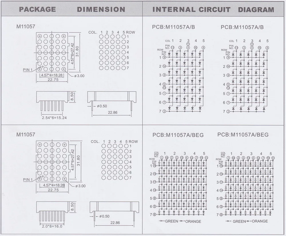 cc/ca 1.9mm 7x5 dot matrix led display, 3mm 5x7 white dot matrix