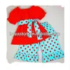 Sales Promotion kids solid cotton short sleeve t-shirt with polka dots ruffles pants wholesale cheap easter lovely cotton suit