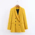 Yellow color long sleeve fashion blazer for women ladies spring workwear