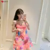 Sexy Women Girls Pink Transparent Cute Korean Polyester Pajamas Dress Night Skirt Sleepwear