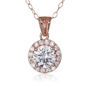 925 sterling silver cubic zirconia round halo pendant necklace