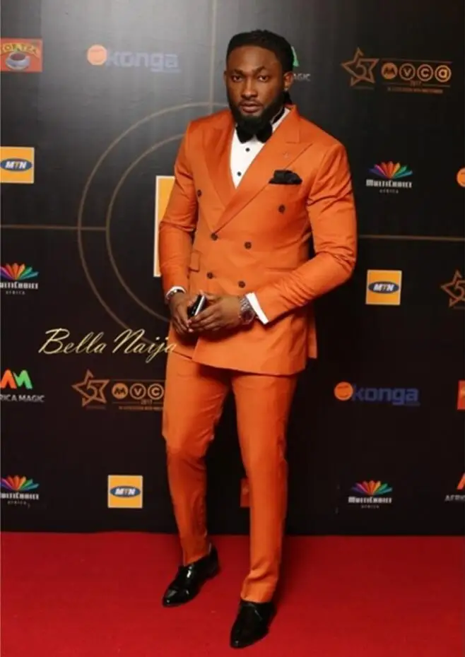 685 Orange Tuxedos With Double Breasted Buttons 2017 Custom Made Men Suit Casual Blazer Party Tuxedo 2 Piece Terno(Jacket+Pants+Bow)