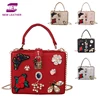 Crystal decorate square vintage embroidery flower evening ladies clutch bag purses small fashion party bags