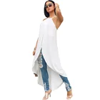 Mainstream fashion Split Side long Tunic soft touch fabric Curved asymmetric hemline design for womens top blouse