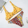 eBay 2019 Double Sided High End Bandage Triangle Split Bikini Retro Digital Print Hot Spring Beach Swimsuit