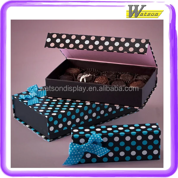 with ribbon bow cardboard printed blue and white dot for