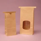 Kraft Paper Bags Eco Friendly Side Gusset Clear Window 1 Lb 1/2 Lb Kraft Paper Tin Tie Coffee Bags For Food Packaging