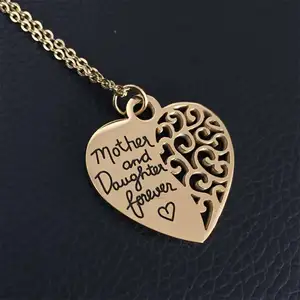 day gift stainless steel heart shape mom and daughter engraved