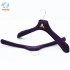 Gold logo purple velvet dress hangers velvet coat hanger for clothes