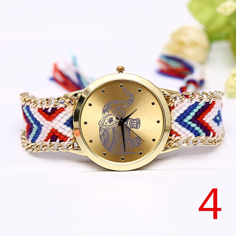 13 Colors New Brand Handmade Braided Elephant Friendship Bracelet Watch GENEVA Watch Women Quarzt Watches relogio feminino
