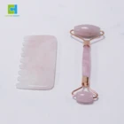 Custom Rose Quartz Gemstone Hair Comb With Jade Roller