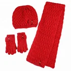 3Pcs Little Girls Warmer Mittens Kids Red Hat Scarf