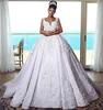 Lady V Neck Wedding Dress Heavy Applique Beading Wedding Dress Ball Gown Ruffle Bridal Dress 2019