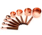Rose gold plating Stainless steel Measuring Spoon Set with walnut handle