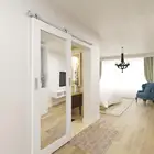 Hilton Hotel Style Wooden Mirror Barn Door with Hardware, Hampton Inn Partition Sliding Mirrored Barn Door Hardware Kit
