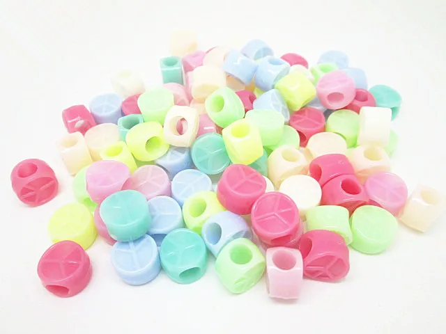 Free Shipping!200pcs 10*7mm Multi Ice Cream Pony Round Beads Acrylic Round Peace Sign Lacing Bead For DIY Jewelry