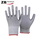 Factory Price Cut Level 5 Hand Protection Safety Gloves Construction Work Grey PU Coated Anti Cut Gloves