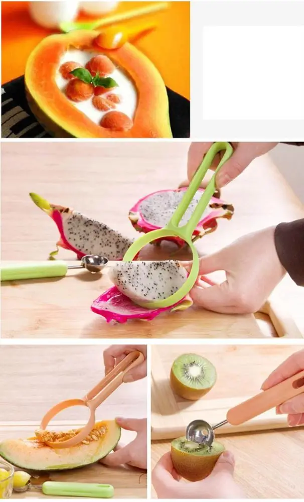 2 In 1 Fruit Set Melon Scoop Baller Peeler+Spoon Random Plastic Fruit & Vegetable Watermelon Tomato Kitchen Cooking Tools KC1014