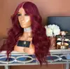 Best Sales Glueless Brazilian Human Hair Middle Part Red Wine Body Wave lace Front Wig