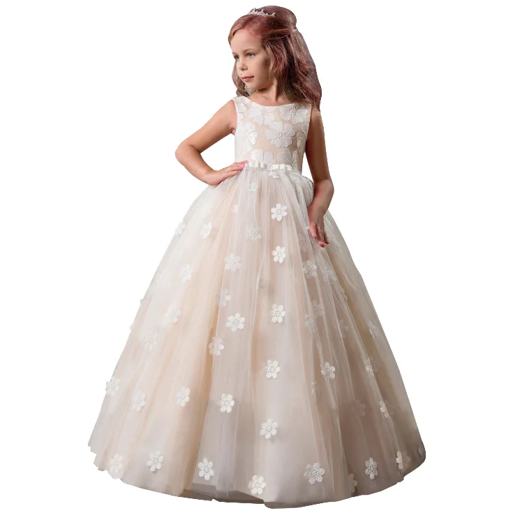 YY10569G elegante flor largo vestidos adolescente vestido de fiesta niña niños ropa niños formales de Noche vestidos de dama de honor