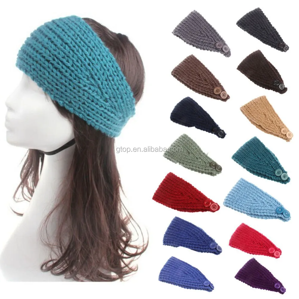 New Knitted Beads Hair Accessories Women Hair Band Crochet Ear Warmer ...