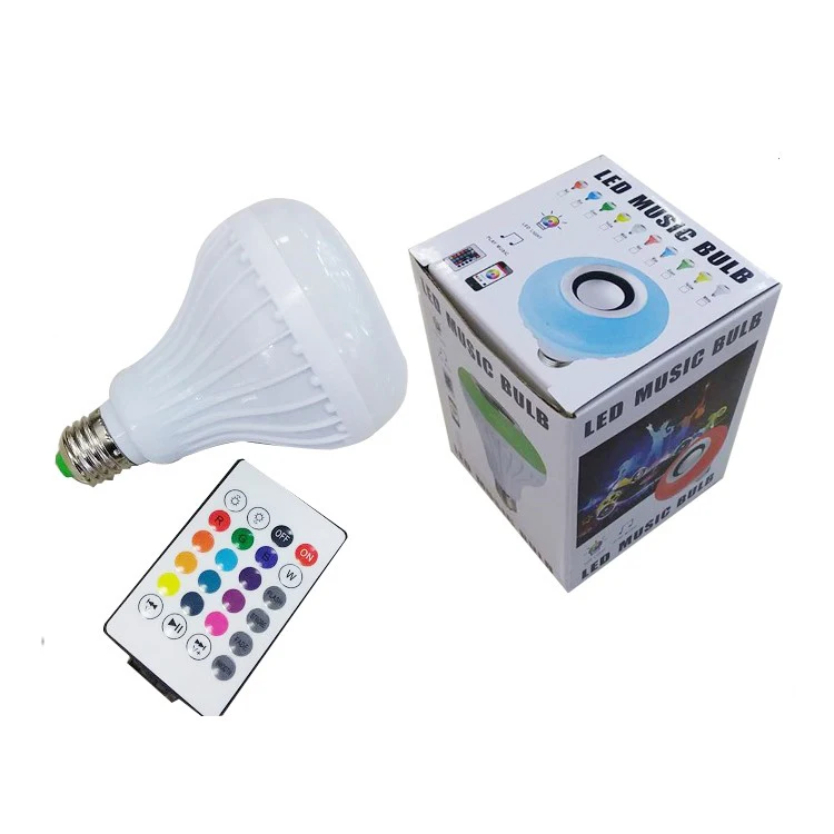 Smart Wireless E27 E26 with IR remote control colored flash light wireless led speaker RGB bulb for playing music