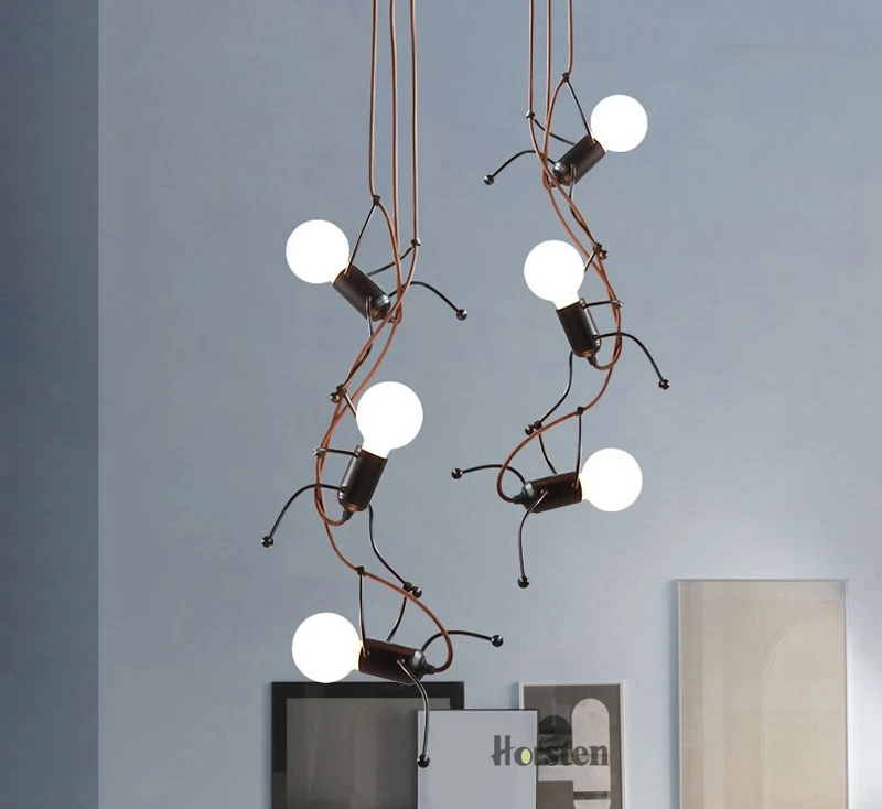 Creative Modern LED Pendant Lamp Black Small Iron Man Pendant Lights For Living Room Children Room Decoration Hanging Lamp (3)