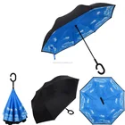 Reverse Umbrella Inverted Double Layer Waterproof Straight Umbrella Self-Standing & C Shape Handle & Umbrella Cover