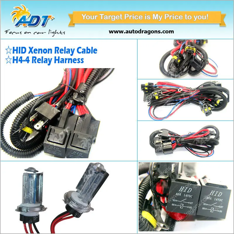 Hid Relay Harness H44 (9003 Hb2) 12v 35w/55w Bixenon Hi/lo H/l Wiring
