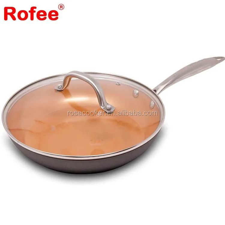 10 inch ceramic non stick saute copper fry pan with glass lid