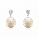 925 Sterling Silver Stud Freshwater Korean Large Pearl Drop Earring For Girls