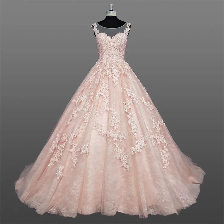 peach wedding dress lace