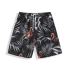 Oem custom logo male 4 way strech spandex sublimated flamingo print shorts mens