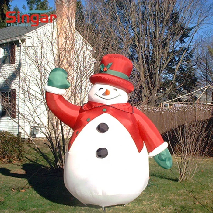 Commercial Using Inflatable Snowman With Red Hat Christmas Yard