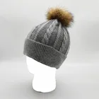 High Quality Winter Women Custom Fur Pom Pom Knitted Beanie Hat Caps With Fleece