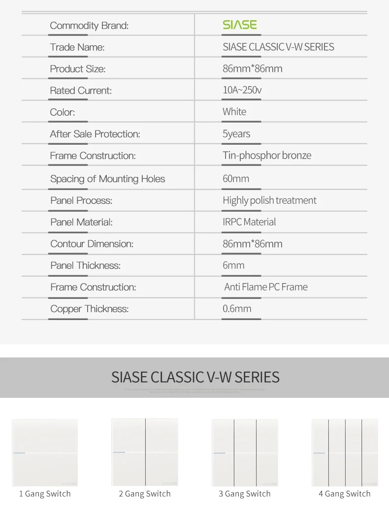 OEM Home Mounted 10A 250V Power electrical wall 1 gang 1 way switch