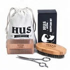 Beard comb and brush set men's wooden beard shaping tool perfect facial hair beard grooming kit for men