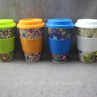 Eco 400ml 14OZ Bamboo Fibre Eco Friendly Coffee Cups With Silicone Coffee Mugs Tea Cups