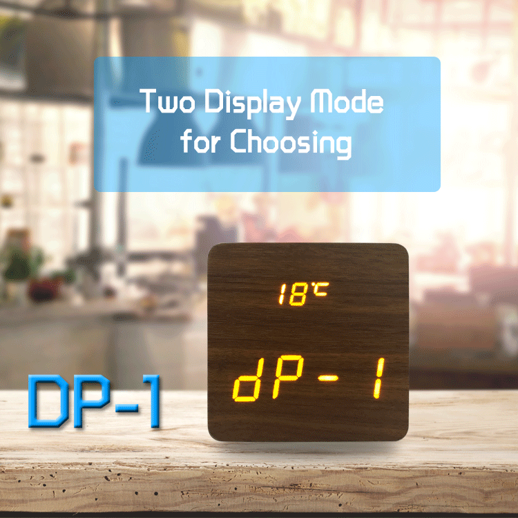 led digital alarm wooden clock
