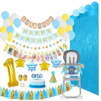 Baby Boy First Birthday Decorations Party Supplies Blue Gold White